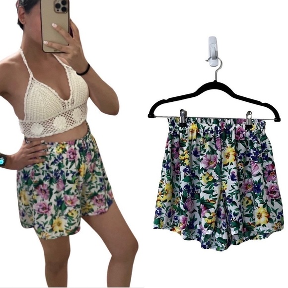 Victoria's Secret Pants - VINTAGE VICTORIA'S SECRET Gold Label 90's Floral Satin Mini Shorts Small